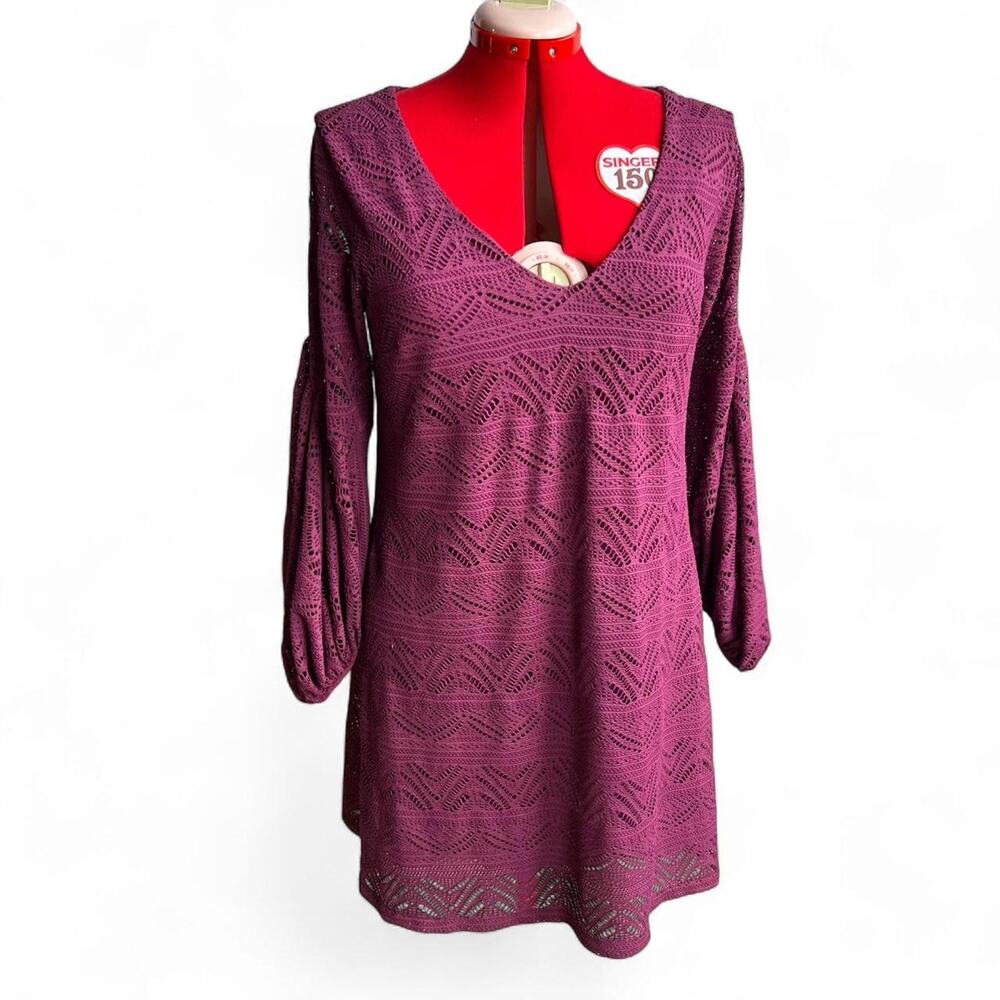 Maeve Anthropologie Magenta Purple Crochet Balloon Sleeve‎ Boho Laila Dress